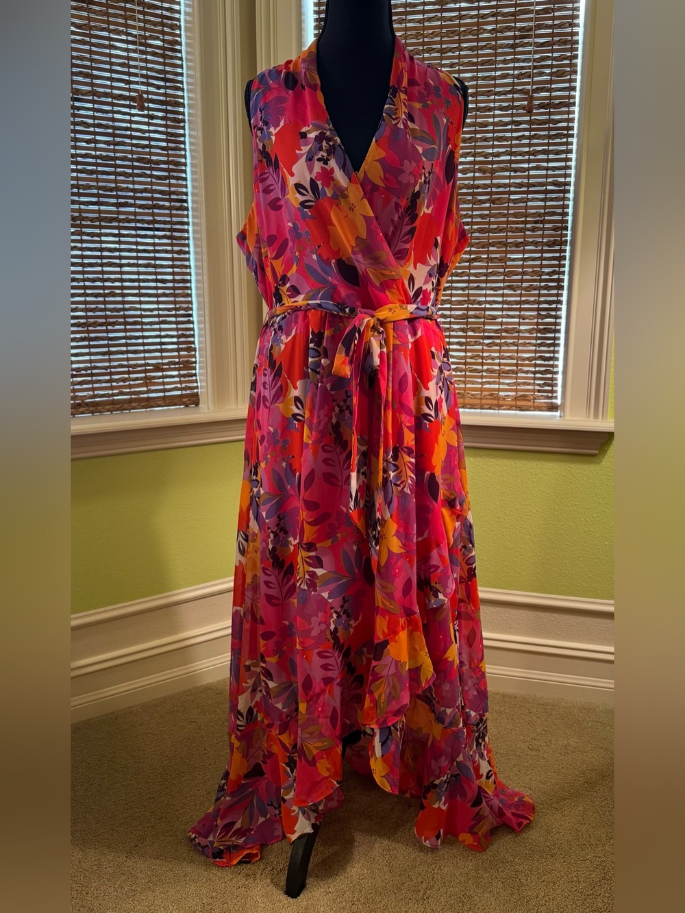 julia jordan Pink and Orange Floral Wrap Maxi Dress